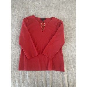 Cable & Gauge Size Large Red With Gold Ring Detail 3/4 Length Sleeve Blouse